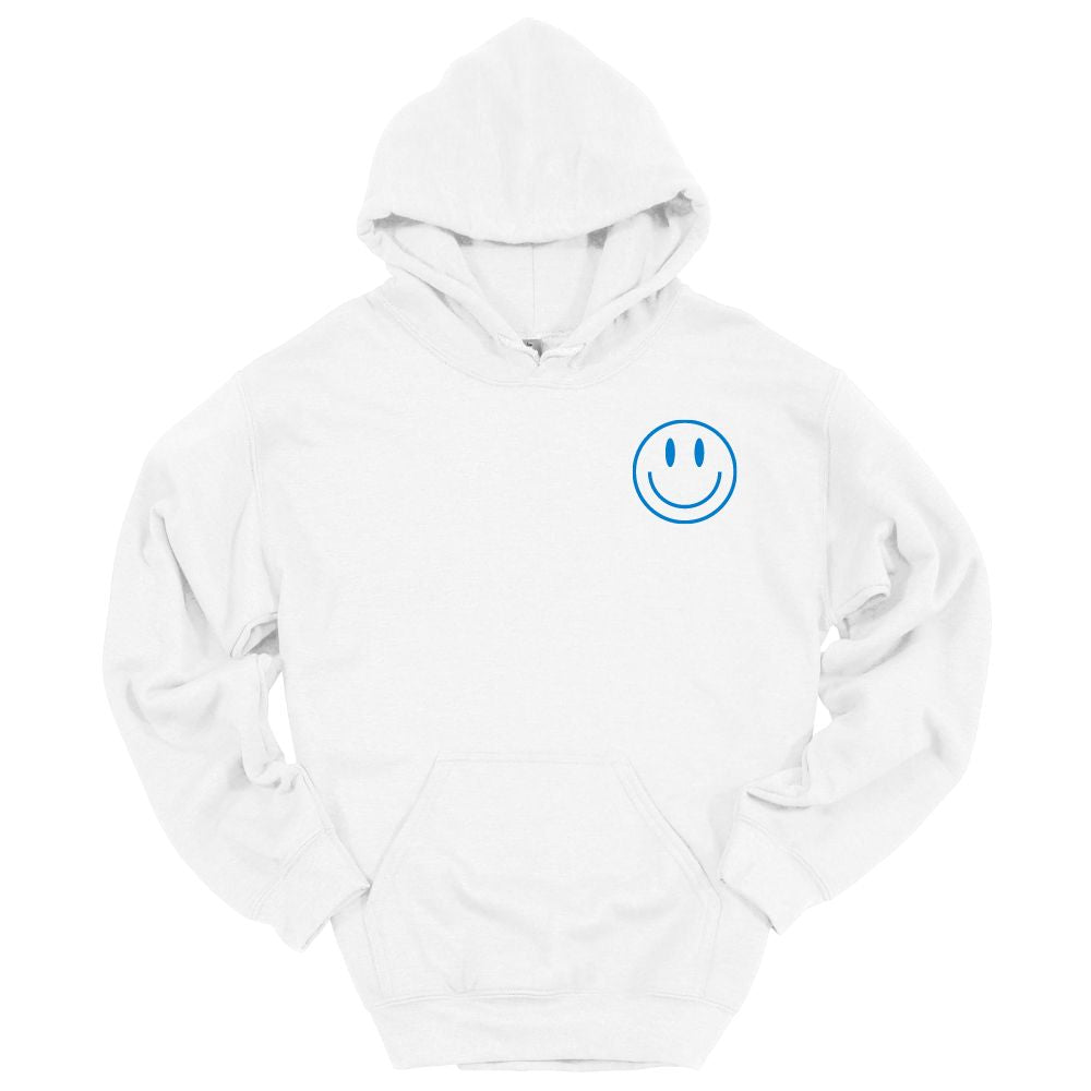 Checkerboard Smiley Face Hoodie in White w/ Blue