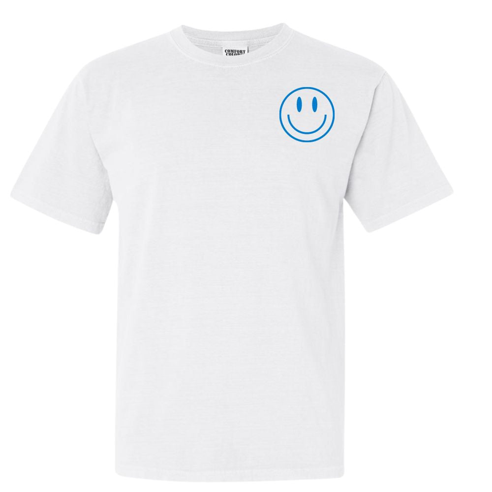 Checkerboard Smiley Face T-Shirt in White w/Blue