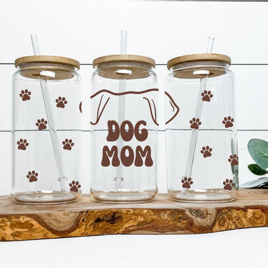 16oz Glass Tumbler - Dog Mom