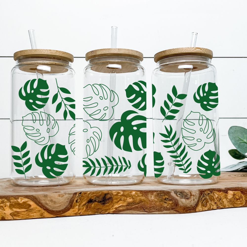 16oz Glass Tumbler - Green Monstera