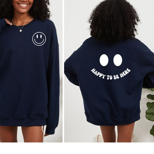 Happy To Be Here Crewneck in Navy