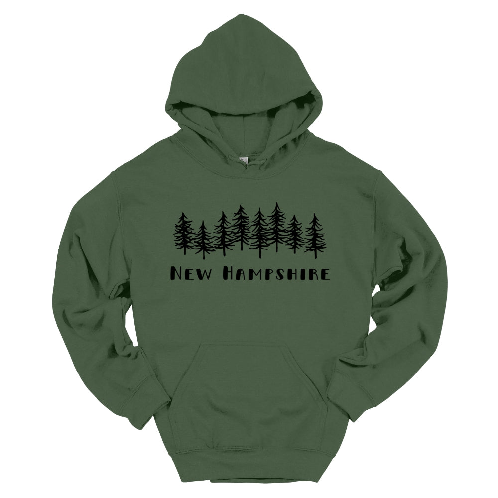 New Hampshire with Trees Hoodie in Sand or Military Green