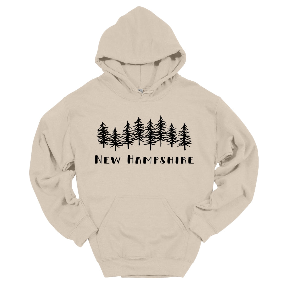 New Hampshire with Trees Hoodie in Sand or Military Green