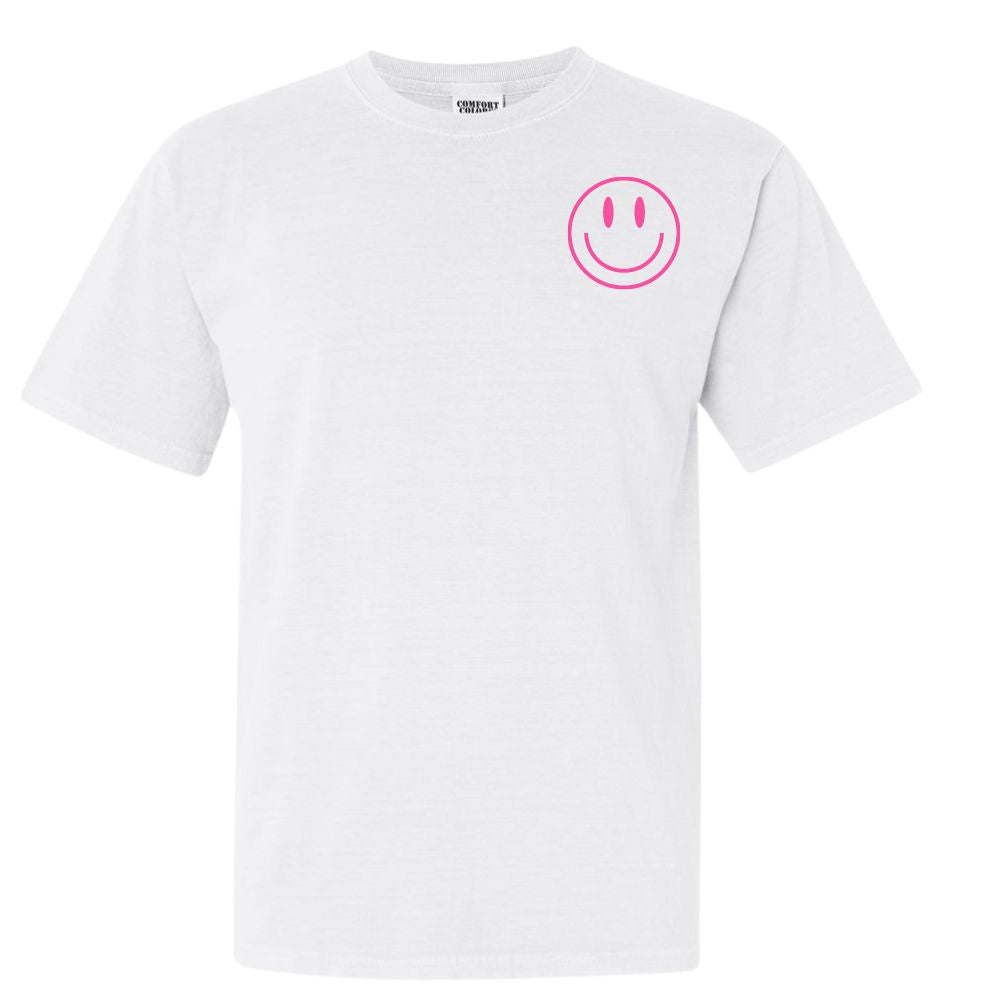 Checkerboard Smiley Face T-Shirt in White w/Pink