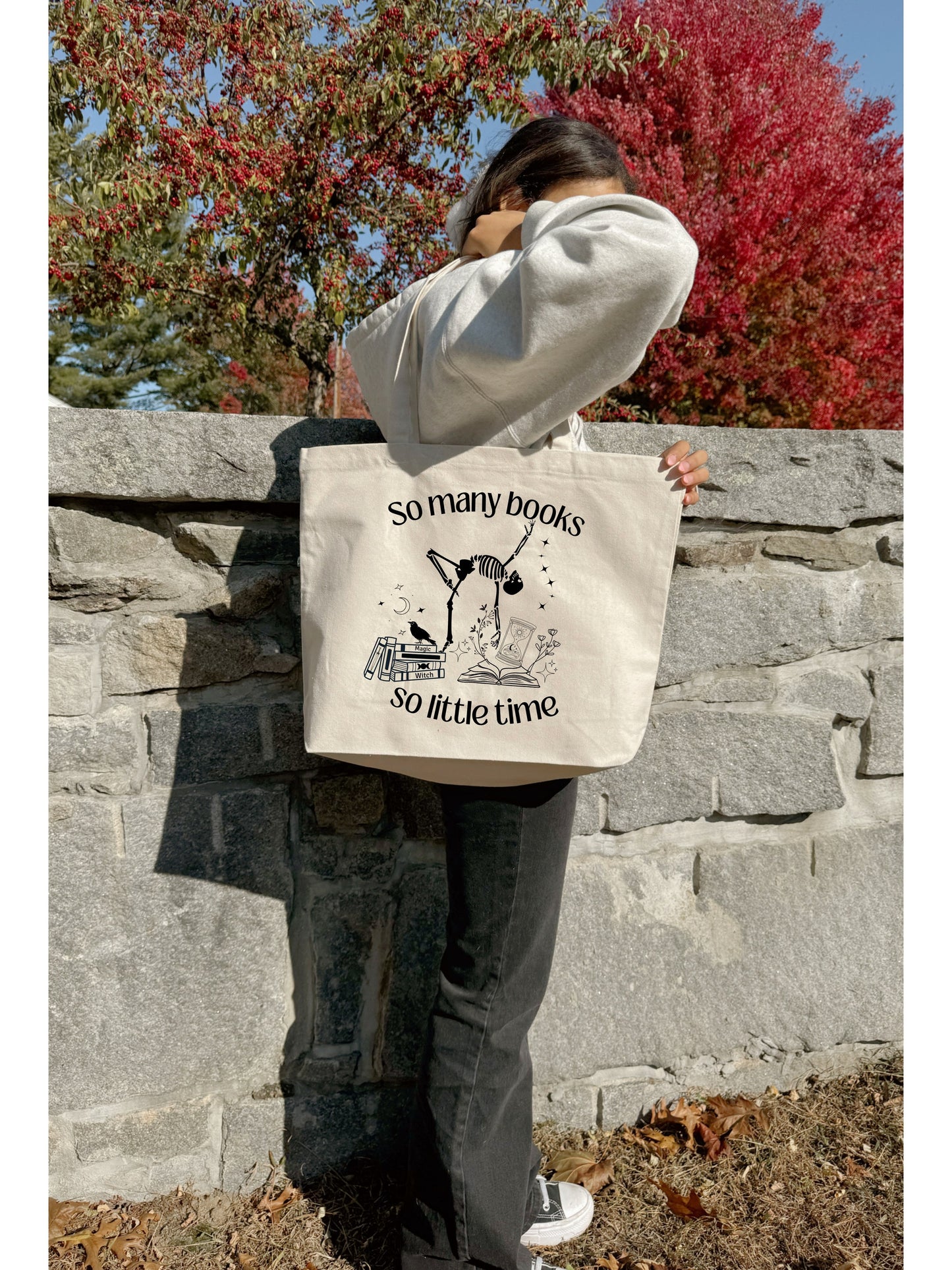 Large Organic Canvas Tote Bag - So Many Books So Little Time