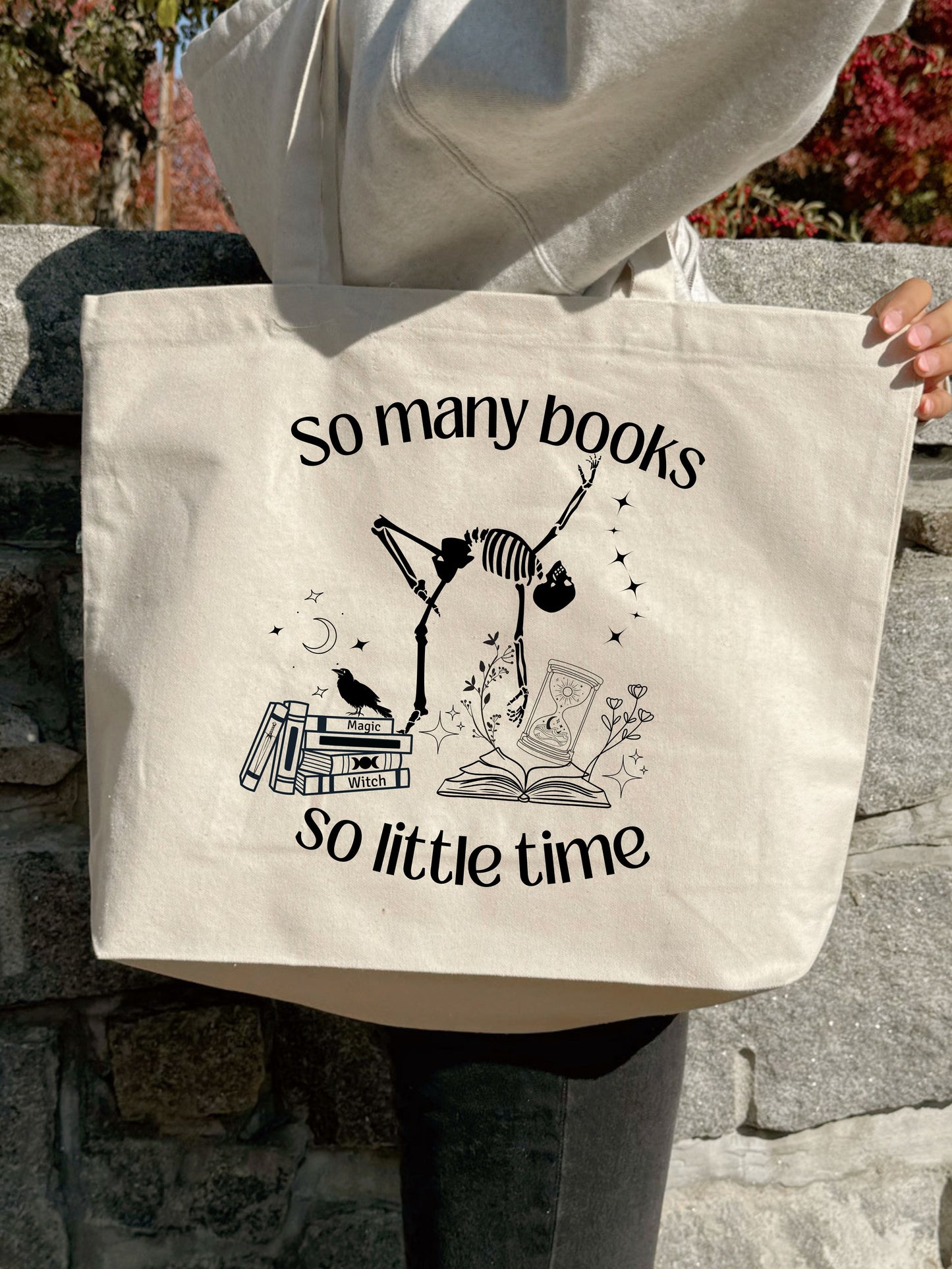 Large Organic Canvas Tote Bag - So Many Books So Little Time