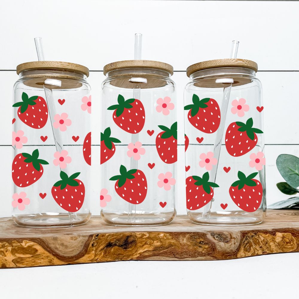 16oz Glass Tumbler - Strawberries