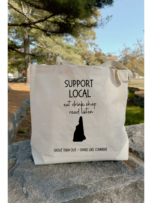 Large Organic Canvas Tote Bag - Support Local