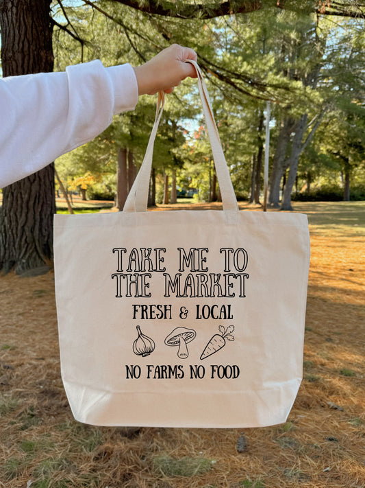 Large Organic Canvas Tote Bag - Take Me To The Market