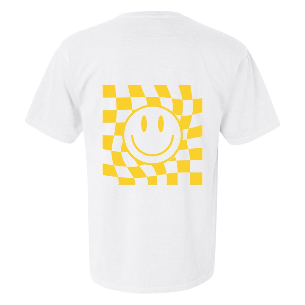 Checkerboard Smiley Face T-Shirt in White w/Yellow