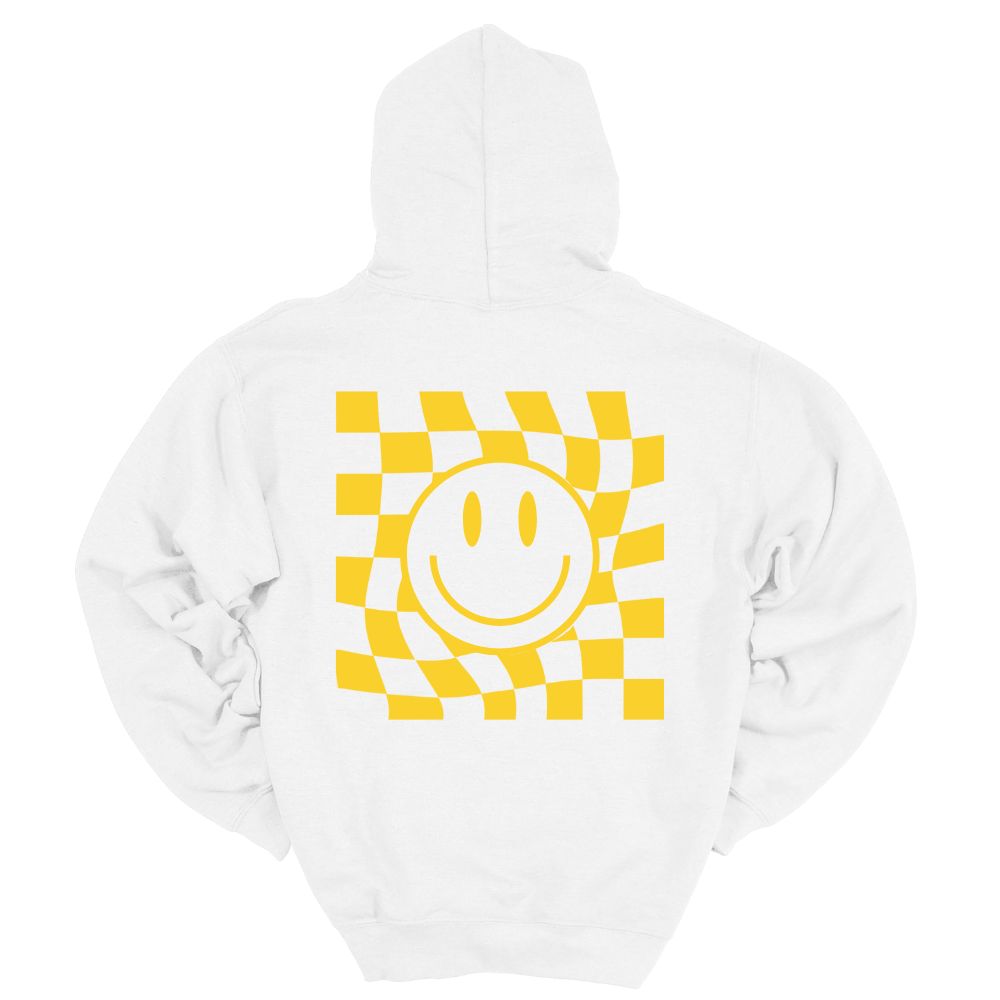 Checkerboard Smiley Face Hoodie in White w/ Yellow